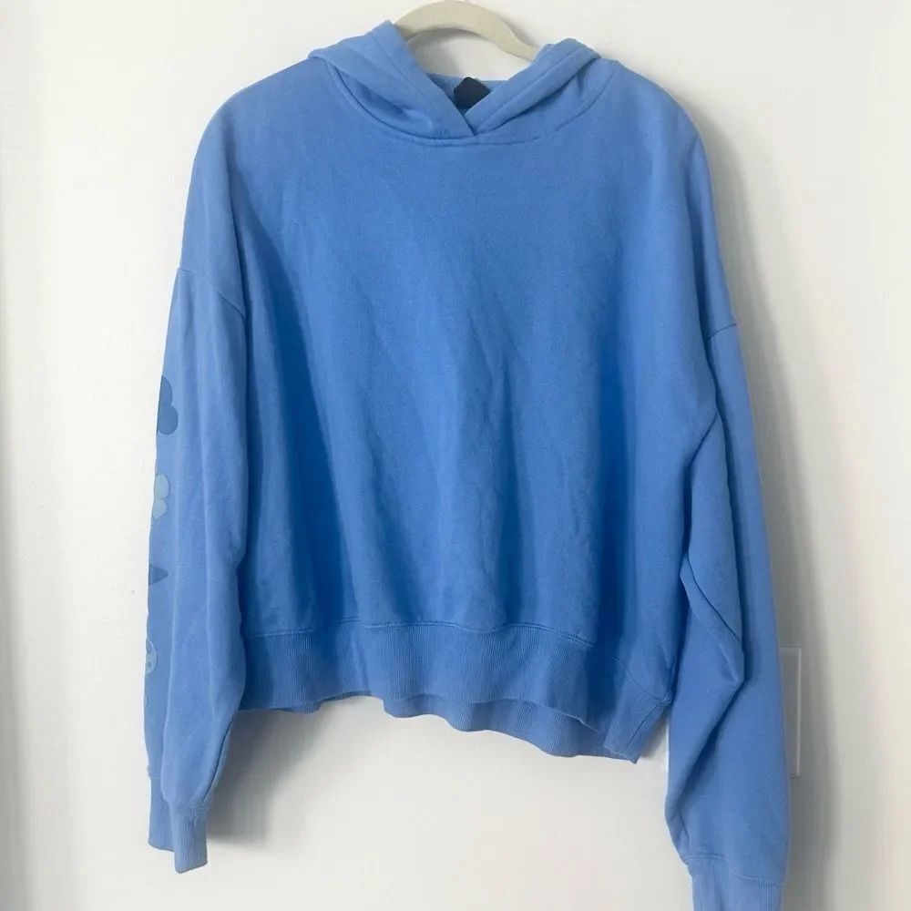PACSUN Blue floral Sleeved Hooded Sweatshirt L
